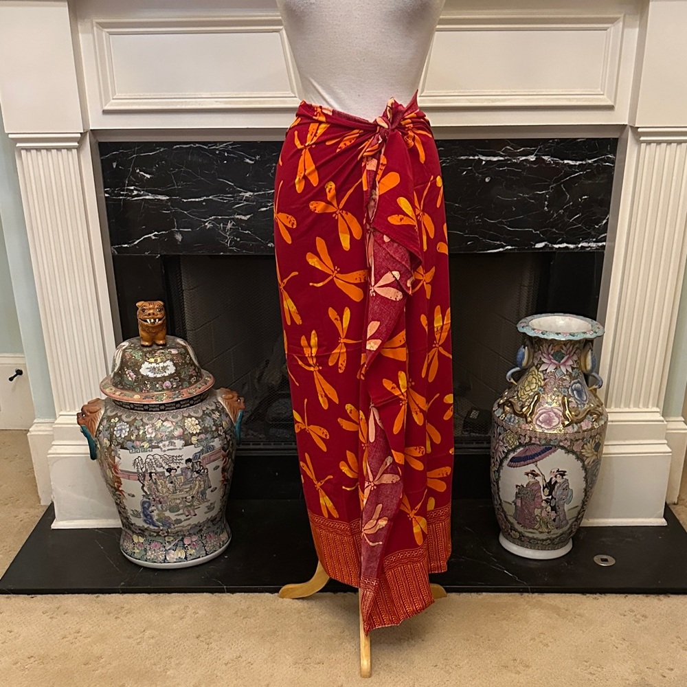 Red and Orange Dragonfly Wrap Skirt/Sarong/Dress